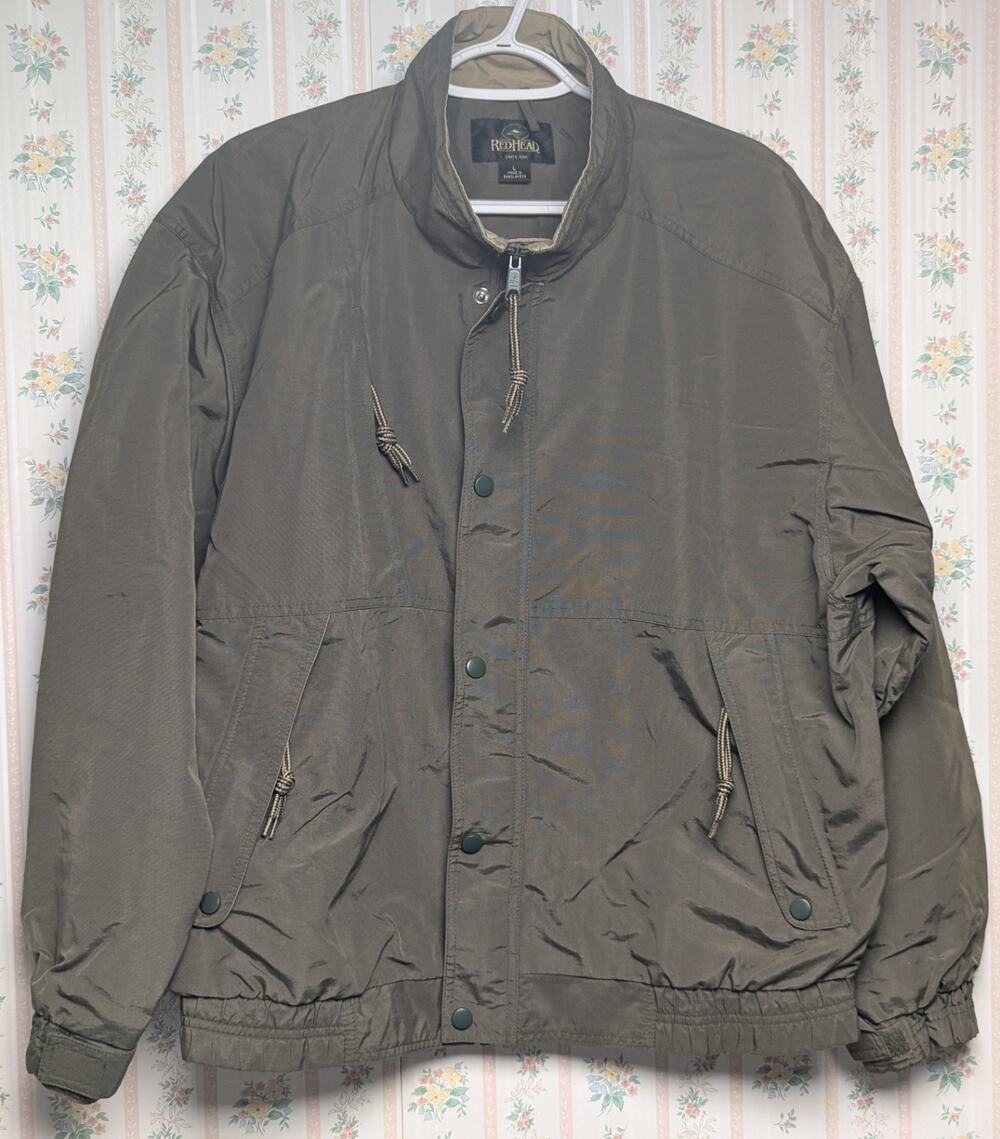 RedHead Lined Windbreaker Jacket MENS SIZE L Olive Nylon Full Zip Fall Softshell
